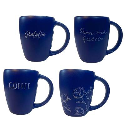 Jogo 4 Caneca Porcelana Fosca 300ml Para Cappuccino Azul