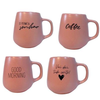 Jogo 4 Caneca Bojuda 260ml Porcelana Fosca Para Cappuccino Rosa