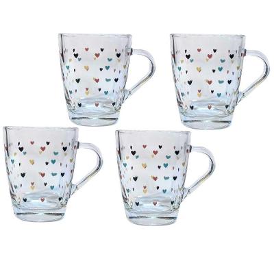 Jogo 4 Canecas Vidro Quadrada Para Chá Cappuccino 300ml Mini Coração