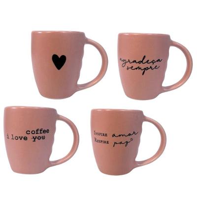 Jogo 4 Caneca Porcelana Fosca 120ml Para Café Rosa
