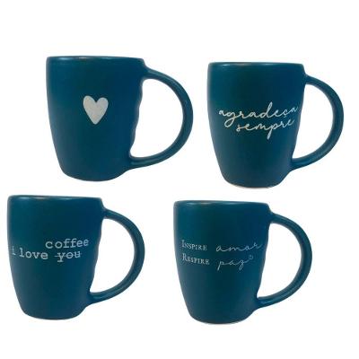 Jogo 4 Caneca Porcelana Fosca 120ml Para Café Verde Cobalto