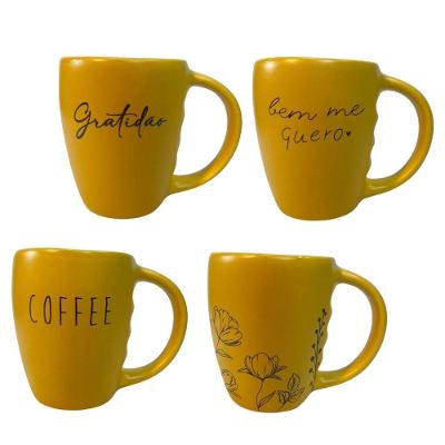 Jogo 4 Caneca Porcelana Fosca 300ml Para Cappuccino Amarelo