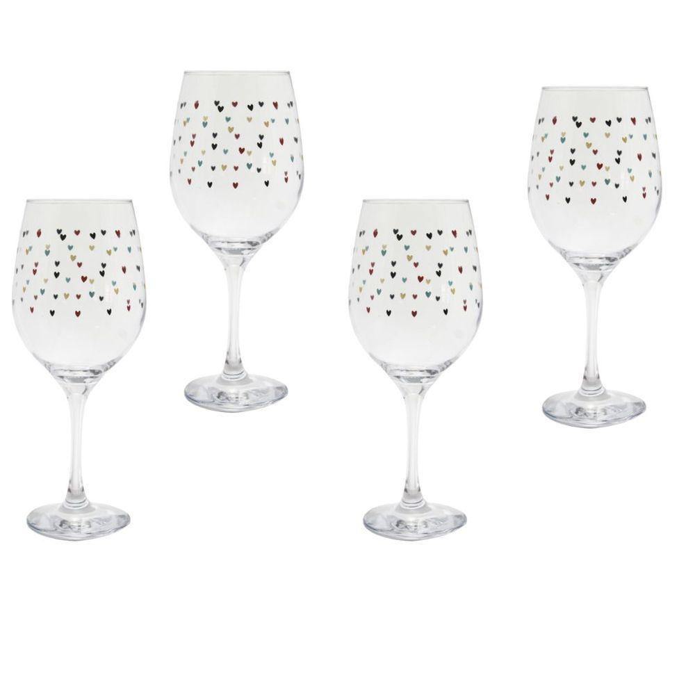 Jogo 4 Taças Vinho Vidro Transparente 600ml Mini Coração - 1