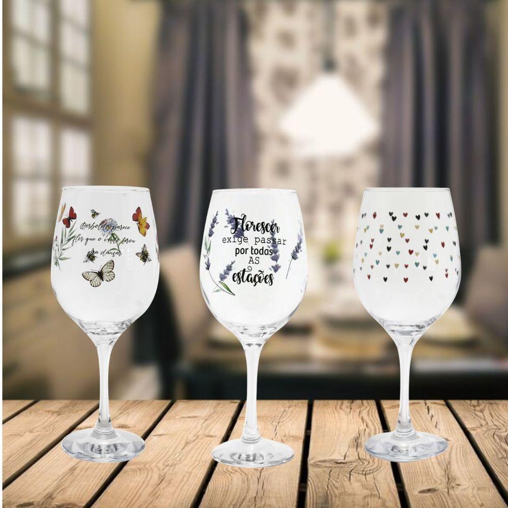 Jogo 4 Taças Vinho Vidro Transparente 600ml Mini Coração - 3