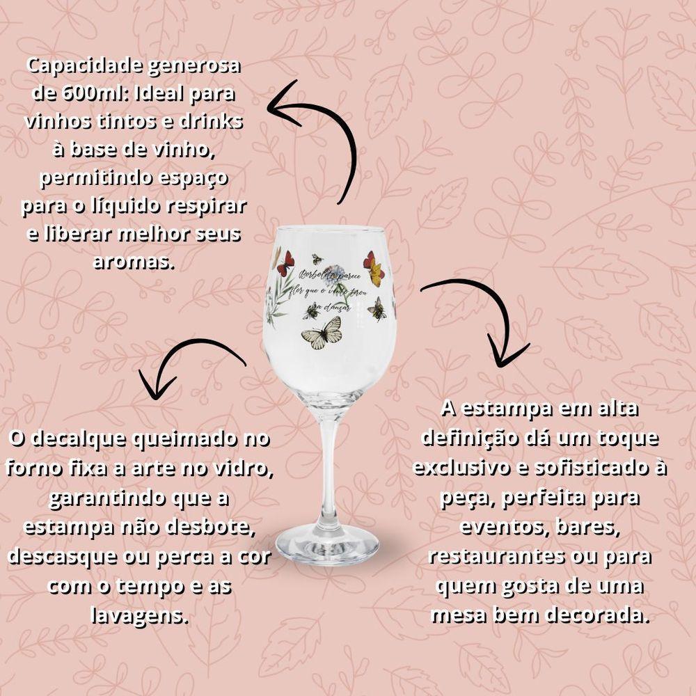 Jogo 4 Taças Vinho Vidro Transparente 600ml Mini Coração - 4