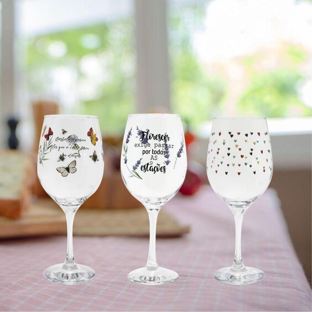 Jogo 4 Taças Vinho Vidro Transparente 600ml Mini Coração - 5