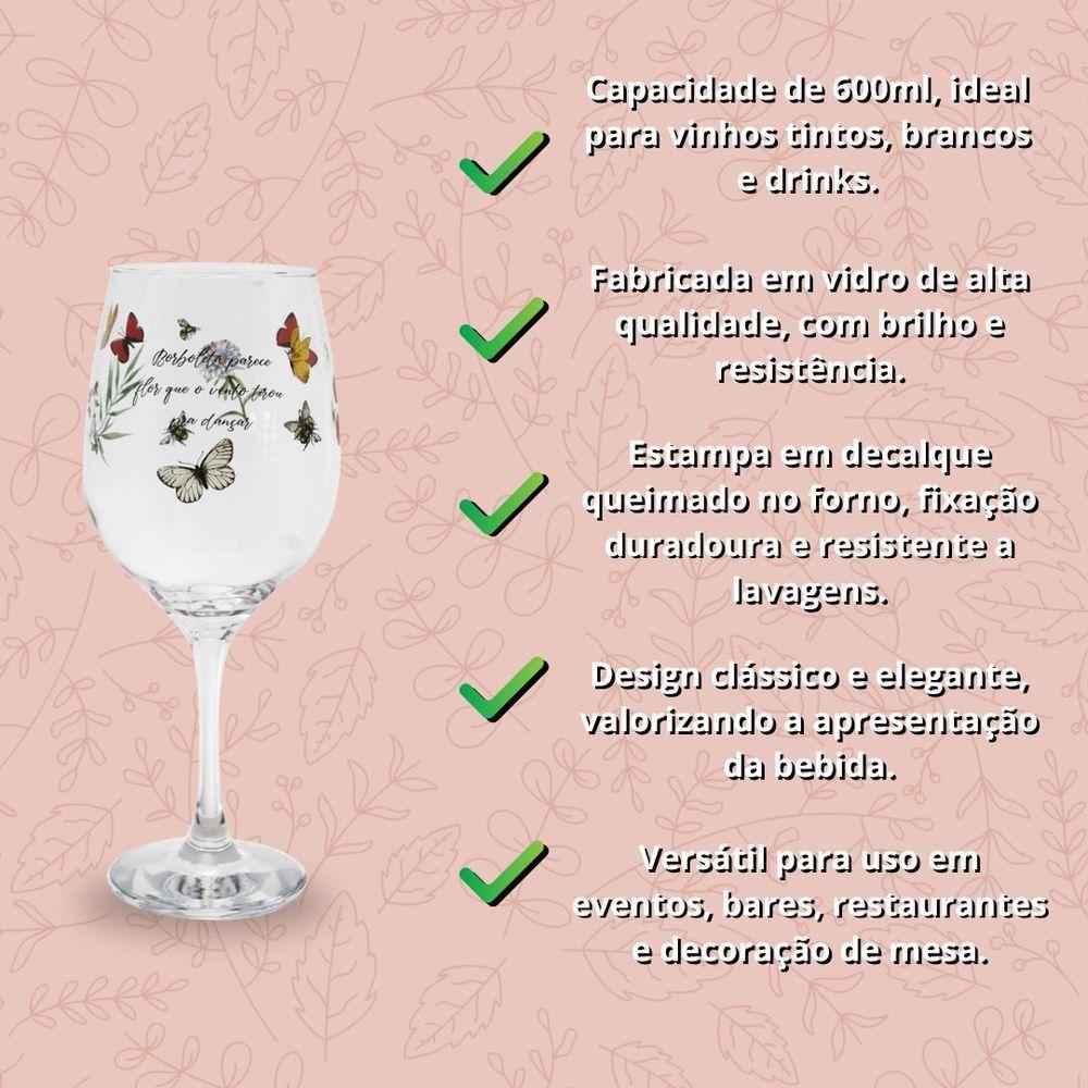 Jogo 4 Taças Vinho Vidro Transparente 600ml Mini Coração - 6