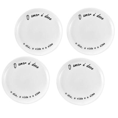 Jogo 4 Pratos Sobremesa 15cm Porcelana Mesa Posta O Amor é Doce