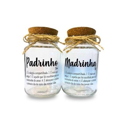 Jogo 2 Pote Hermético 500ml Lembrança Padrinho Madrinha