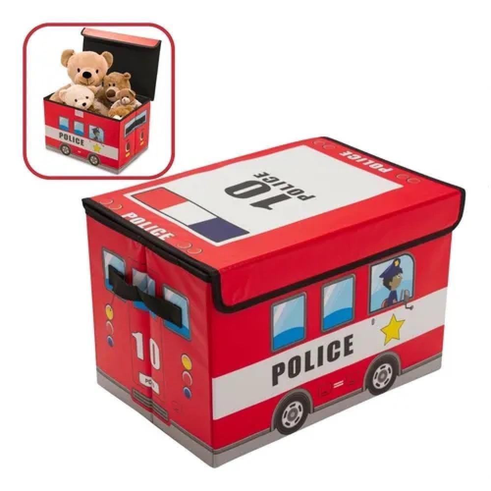 Bau Organizador Infantil Multiuso Caixa De Brinquedos Policia Puff Porta Treco Roupa Sapato Ursinho Menino Menina Vermel - 2
