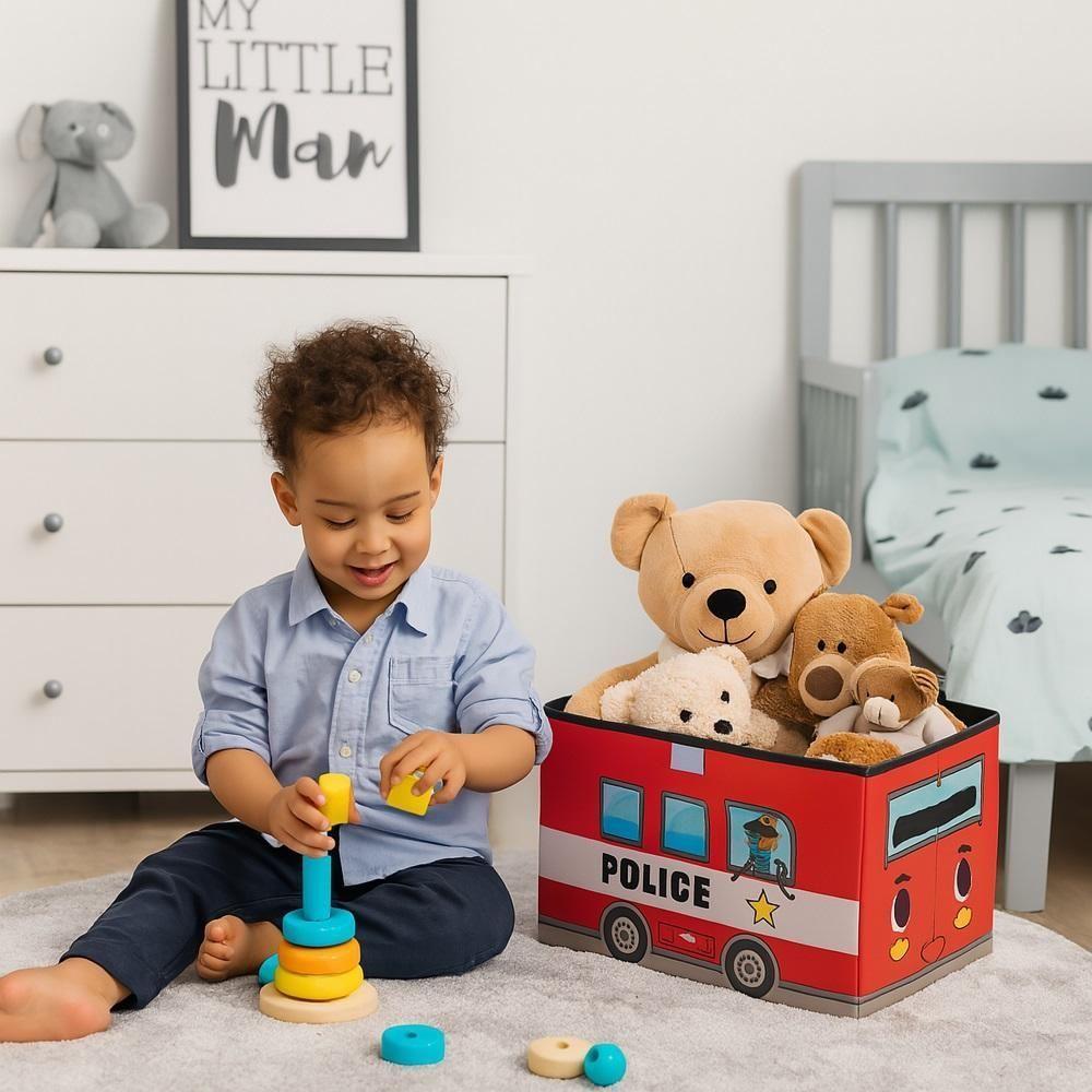 Bau Organizador Infantil Multiuso Caixa De Brinquedos Policia Puff Porta Treco Roupa Sapato Ursinho Menino Menina Vermel - 3