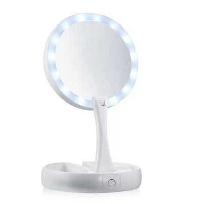 Espelho Maquiagem Led Dupla Face Aumento 10x Lupa Iluminada Dobravel Base Organizadora Porta Cosmeticos Mesa Multifuncio