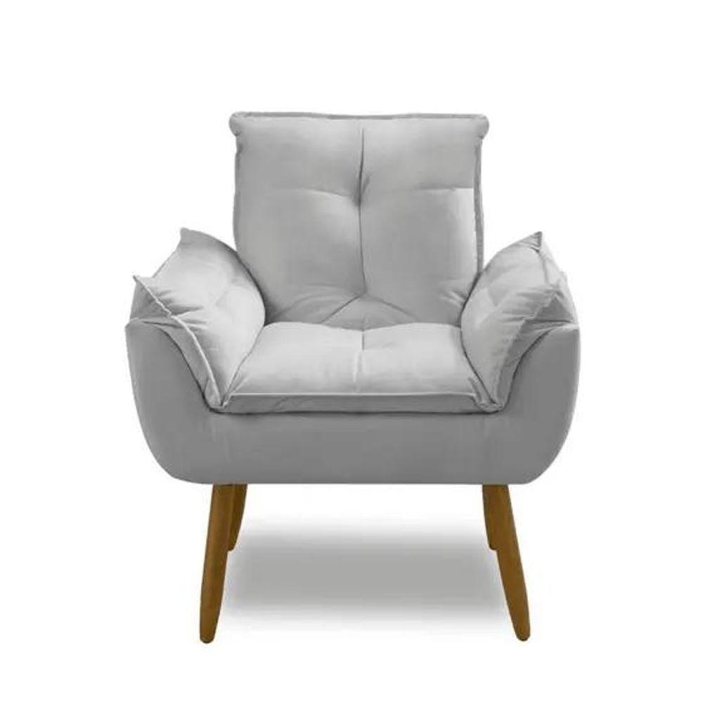 Kit 2 Poltronas Cinza Claro Decorativa Opala Confortável Para Sala Quarto Recepção Suede Luxo - 2