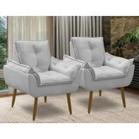 Kit 2 Poltronas Cinza Claro Decorativa Opala Confortável Para Sala Quarto Recepção Suede Luxo - 1