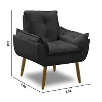 2 Poltronas Opala Com 2 Puff Preto Decorativa Confortável Para Sala Quarto Recepção Suede Luxo - 3