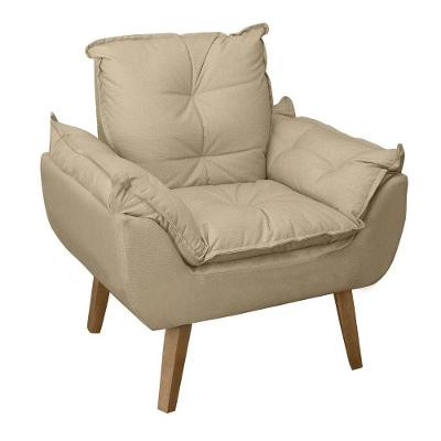 Poltrona Decorativa Sala De Estar Opala Suede Para Escritorio Salão Recepção Bege