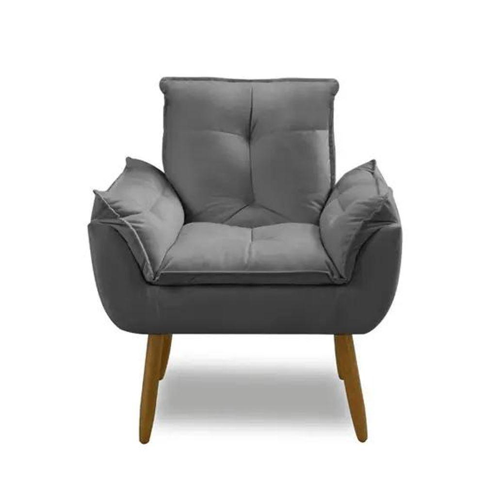 Kit 2 Poltronas Decorativa Opala Grafite Confortável Para Sala Quarto Recepção Suede Luxo - 2