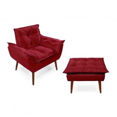 Poltronas Para Amamentação Com 1 Puff Decorativa Confortável Para Sala Quarto Recepção Suede Luxo Vermelho