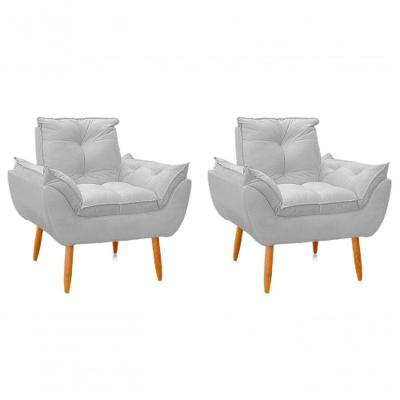 2 Poltronas Brancas Decorativa Opala Confortável Para Sala Quarto Recepção Escritorio Suede Luxo
