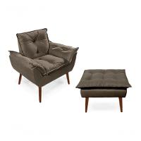 Poltronas Para Amamentação Com 1 Puff Decorativa Confortável Para Sala Quarto Recepção Suede Luxo Marrom - 1