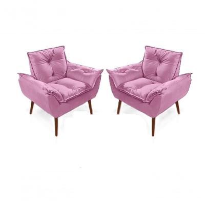 Kit 2 Poltronas Rosa Decorativa Opala Confortável Para Sala Quarto Recepção Escritorio Suede Luxo