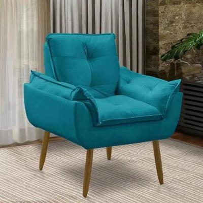 Poltrona Decorativa Opala Confortável Para Sala Quarto Recepção Escritorio Suede Luxo Azul Tiffany