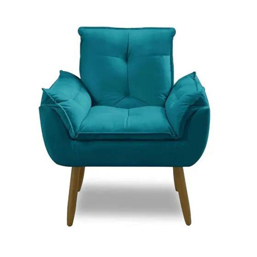 Kit 2 Poltronas Azul Tiffany Decorativa Opala Confortável Para Sala Quarto Recepção Suede Luxo - 2