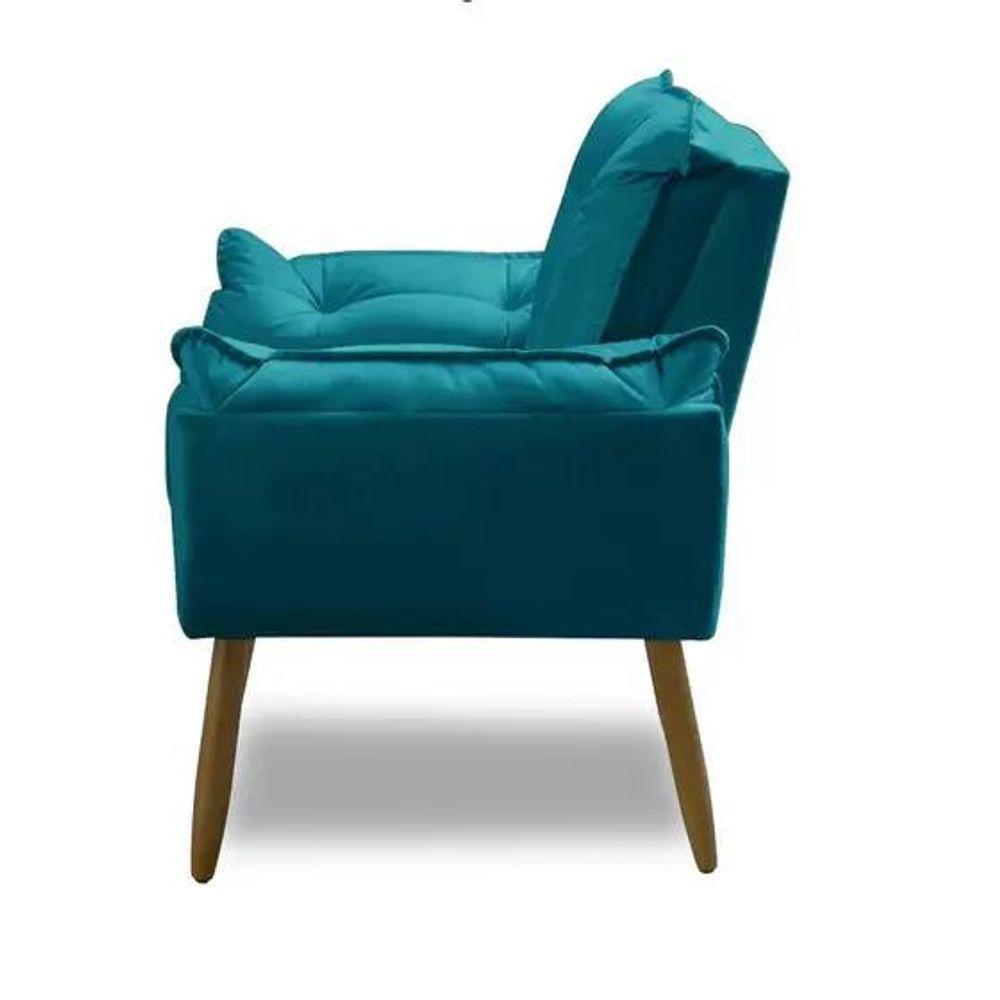 Kit 2 Poltronas Azul Tiffany Decorativa Opala Confortável Para Sala Quarto Recepção Suede Luxo - 3