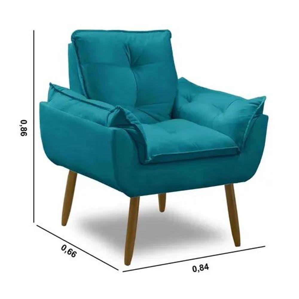 Kit 2 Poltronas Azul Tiffany Decorativa Opala Confortável Para Sala Quarto Recepção Suede Luxo - 5