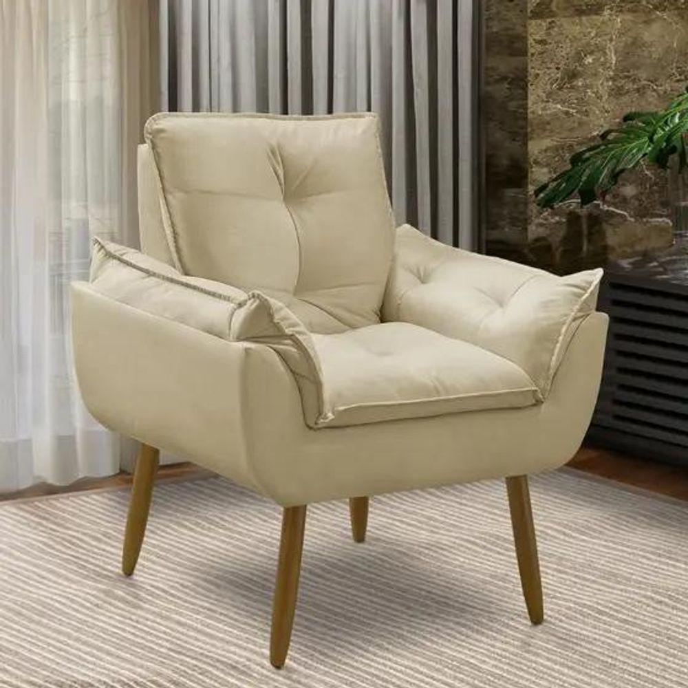 Poltrona Decorativa Opala Suede Bege Escritorio Sala - 1