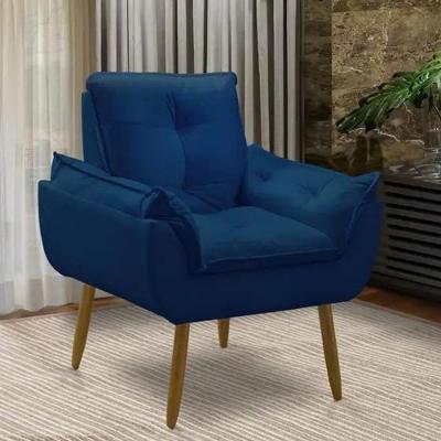 Poltrona Decorativa Opala Confortável Para Sala Quarto Recepção Escritorio Suede Luxo Azul Marinho