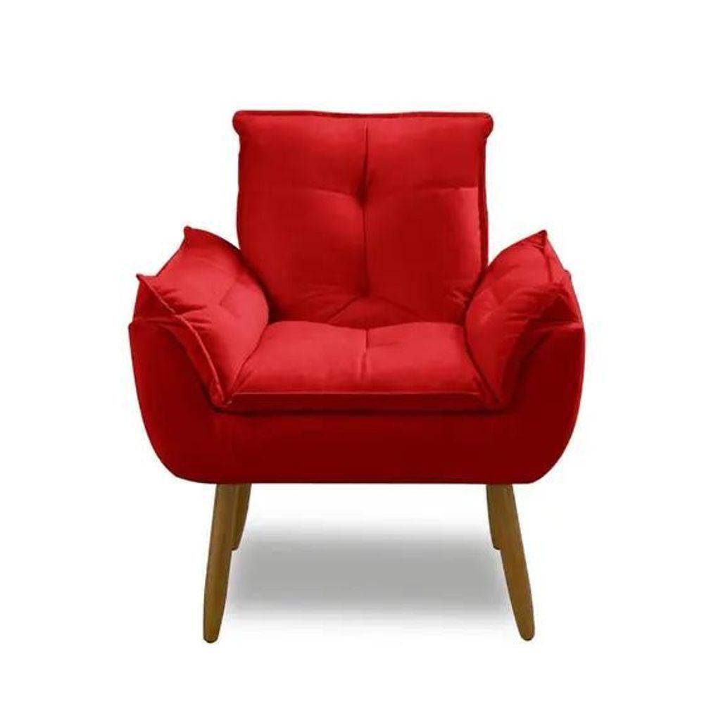 Kit 2 Poltronas Decorativa Opala Vermelho Confortável Para Sala Quarto Recepção Suede Luxo - 2