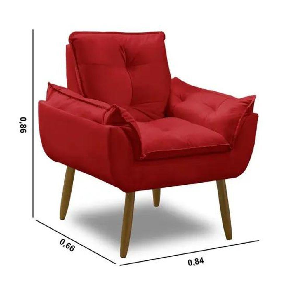 Kit 2 Poltronas Decorativa Opala Vermelho Confortável Para Sala Quarto Recepção Suede Luxo - 5