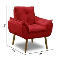 Kit 2 Poltronas Decorativa Opala Vermelho Confortável Para Sala Quarto Recepção Suede Luxo - 5