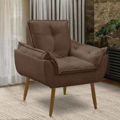 Poltrona Decorativa Opala Confortável Para Sala Quarto Recepção Escritorio Suede Luxo Marrom