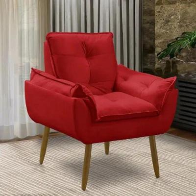 Poltrona Decorativa Opala Confortável Para Sala Quarto Recepção Escritorio Suede Luxo Vermelho