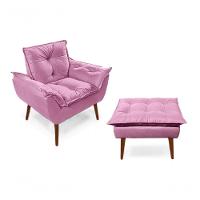 Poltronas Para Amamentação Com 1 Puff Decorativa Confortável Para Sala Quarto Recepção Suede Luxo Rosa - 1
