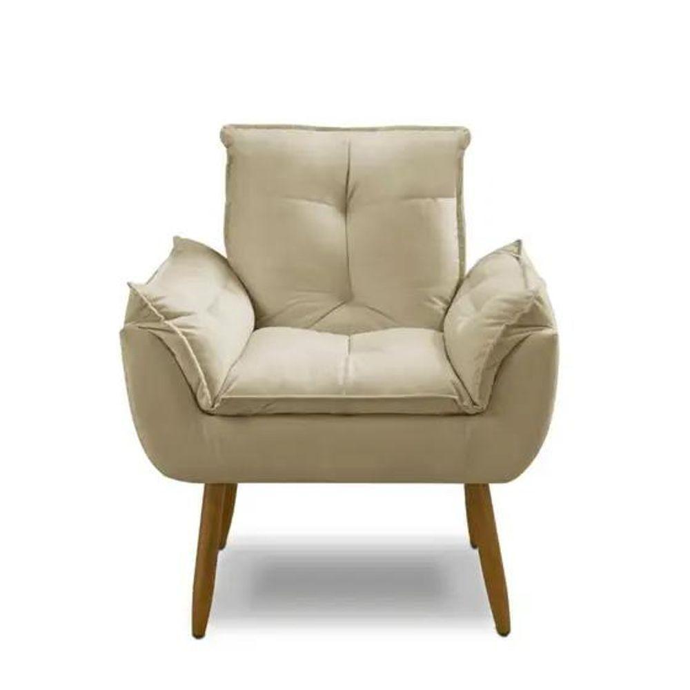 Kit 2 Poltronas Bege Decorativa Opala Confortável Para Sala Quarto Recepção Suede Luxo - 2