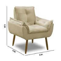 Kit 2 Poltronas Bege Decorativa Opala Confortável Para Sala Quarto Recepção Suede Luxo - 5