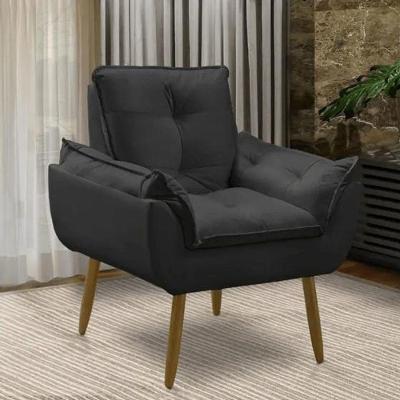 Poltrona Decorativa Opala Confortável Para Sala Quarto Recepção Escritorio Suede Luxo Preto