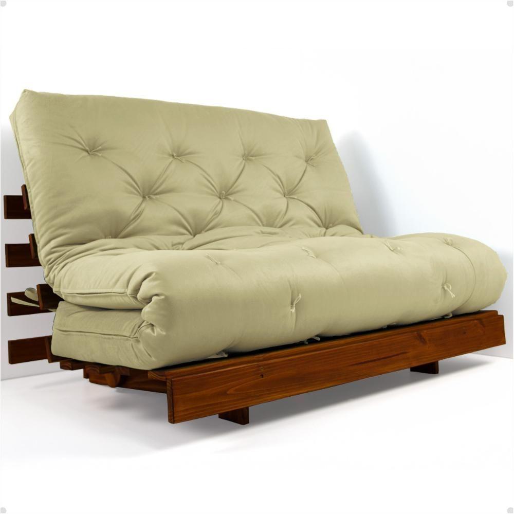 Sofá Cama Casal Futon Tokio D33 Madeira Maciça Imbuia - Bege Claro - 1