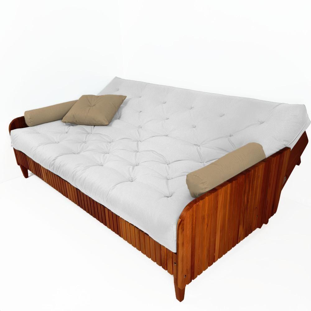Sofá Cama Paris Ii Ripado Acquablock Madeira Maciça Imbuia - Branco Off - 3