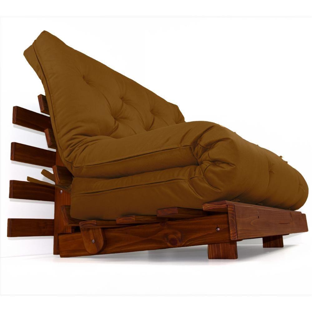 Sofá Cama Casal Futon Tokio D33 Madeira Maciça Imbuia - Caramelo - 2