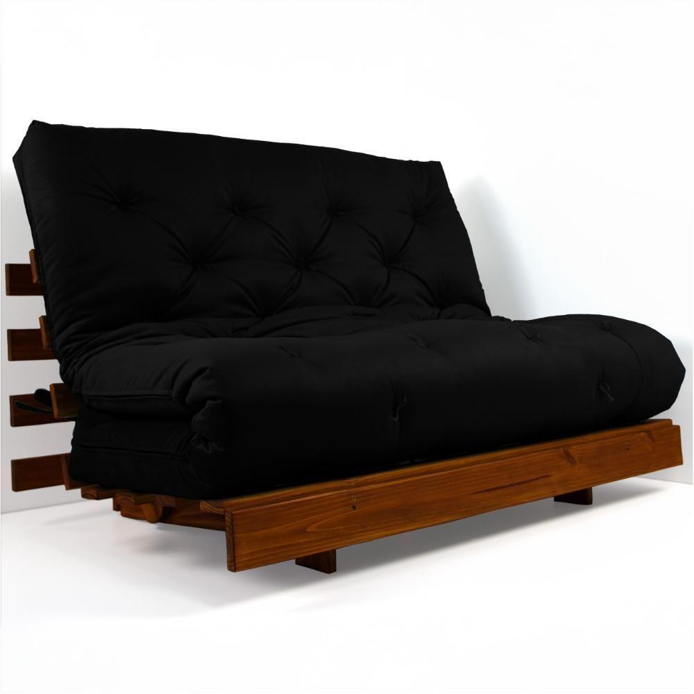 Sofá Cama Casal Futon Tokio D33 Madeira Maciça Imbuia - Preto - 5