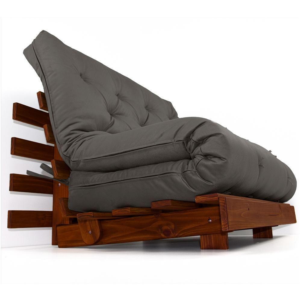 Sofá Cama Casal Futon Tokio D33 Madeira Maciça Imbuia - Cinza - 2