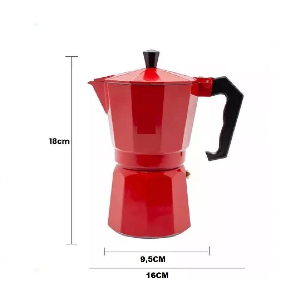 Cafeteira Italiana Moka Vermelha – 6 Xícaras, Alumínio, Café Expresso Tradicional - 6