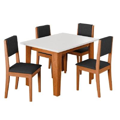 Conjunto Sala De Jantar Mesa Miami Quadrada 1,20m 4 Cadeiras Trento Dobuê Madeirado Preto