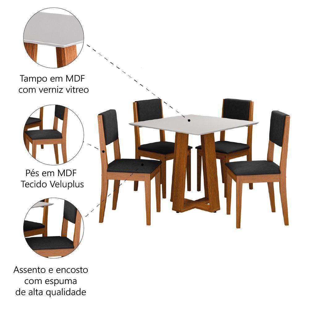 Conjunto Sala De Jantar Mesa Athenas Quadrada 0,90m 4 Cadeiras Trento Dobuê Madeirado Preto - 5