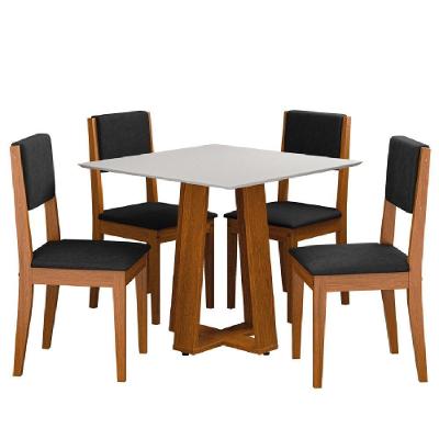 Conjunto Sala De Jantar Mesa Athenas Quadrada 0,90m 4 Cadeiras Trento Dobuê Madeirado Preto