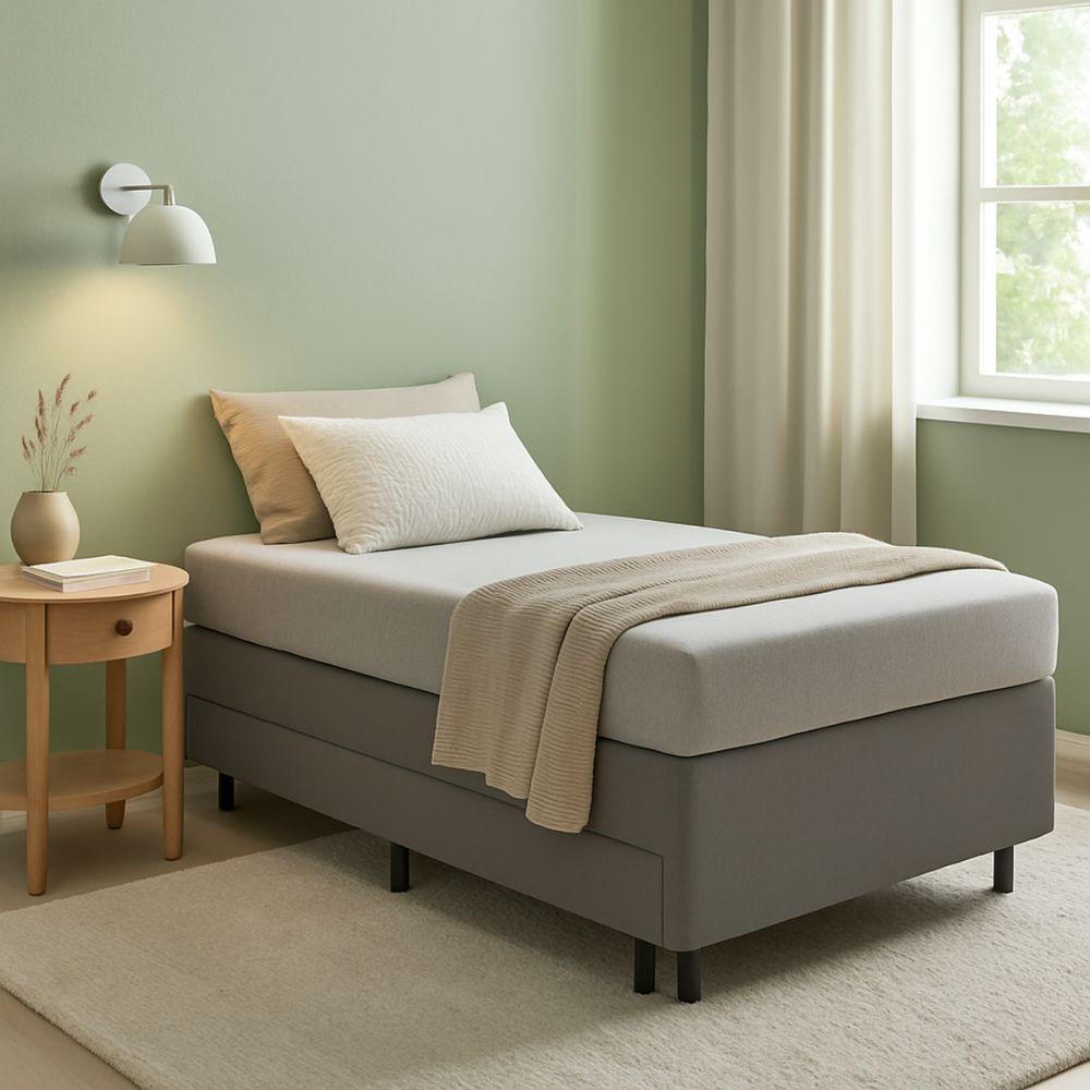 Cama Box Solteiro Com Auxiliar 88x188 Reforçada Suede Cinza - 1